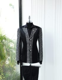 Buy Grey Floral Suit Jacket with Pleated Panels