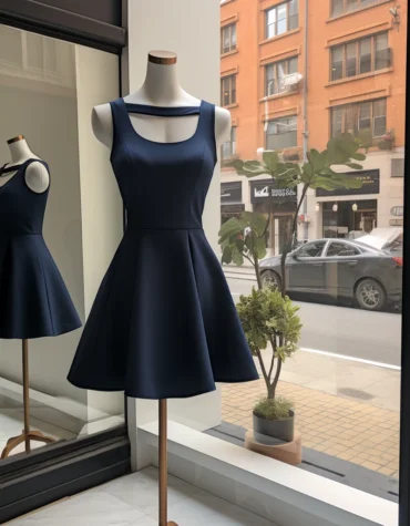 Navy Blue Sleeveless Cut-Out Chest Mini Dress With Flair