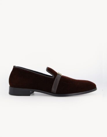 Shop Burgundy Velvet Loafer with brown leather strap
