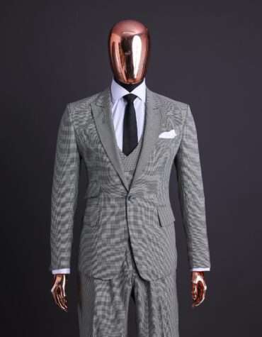 Shop Grey & black houndstooth check, peak lapel suit