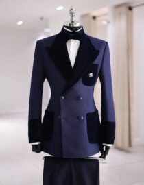 Shop HEA 4 vs 7 Blue Jacquard Double-Breasted Suit