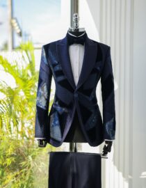 Shop Patch & Zig Suit 1 vs 2 Navy Jacquard Tuxedo by Deji&Kola