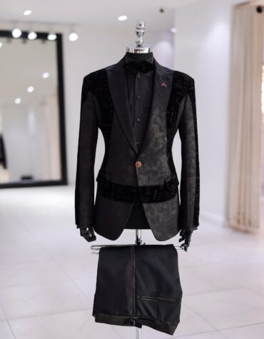 Buy Black Wrap On Suit with Velvet Lapel Detail