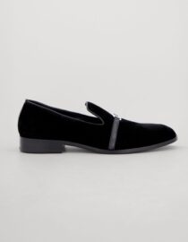 Shop Black Velvet Loafer with black leather strap