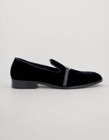 Shop Black Velvet Loafer with black leather strap
