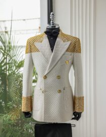 Shop Ivory Jacquard Double-Breasted Suit - HEA 4 vs 7