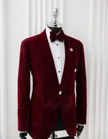 Shop Mahogany Red Velvet Smoking Jacket - Alkebulan Suit 3
