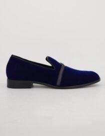 Shop Royal Blue Velvet Loafer with black leather strap