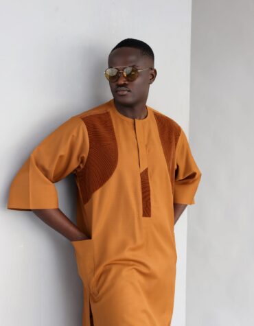 Buy Tawny Brown 3/4 Sleeve Kaftan with Alkebulan prints
