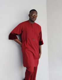 Buy a Red 3/4 Sleeve Kaftan with Alkebulan print