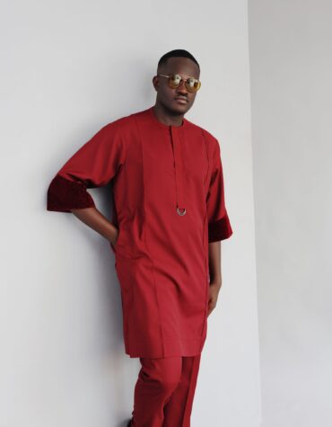 Buy a Red 3/4 Sleeve Kaftan with Alkebulan print