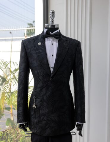 Shop Black Jacquard Wrap Suit for Men - Cedar Suit