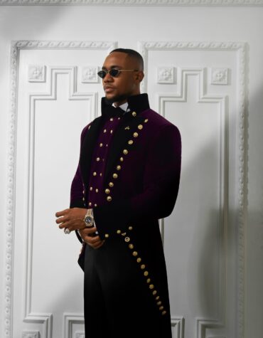 Shop Plum Velvet Tailcoat with Black Contrast Lapel