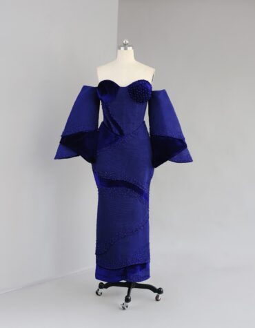 Shop Royal Blue, Aso-Oke Velvet Dress Online Nigeria