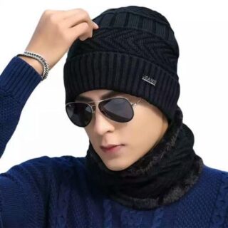 Men's Versatile Winter Hat And Scarf Set Trendy Men's Knitted Hat