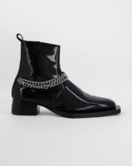Shop Black Patent Boot with Silver Chain