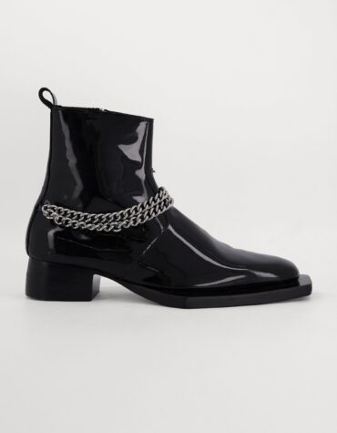 Shop Black Patent Boot with Silver Chain