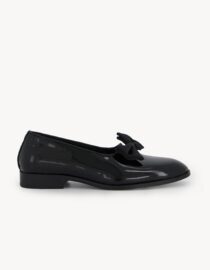 Shop Glossy Black Loafer with Bow Detail – DKLF 29