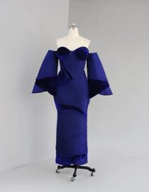 Shop Royal Blue, Aso-Oke Velvet Dress Online Nigeria
